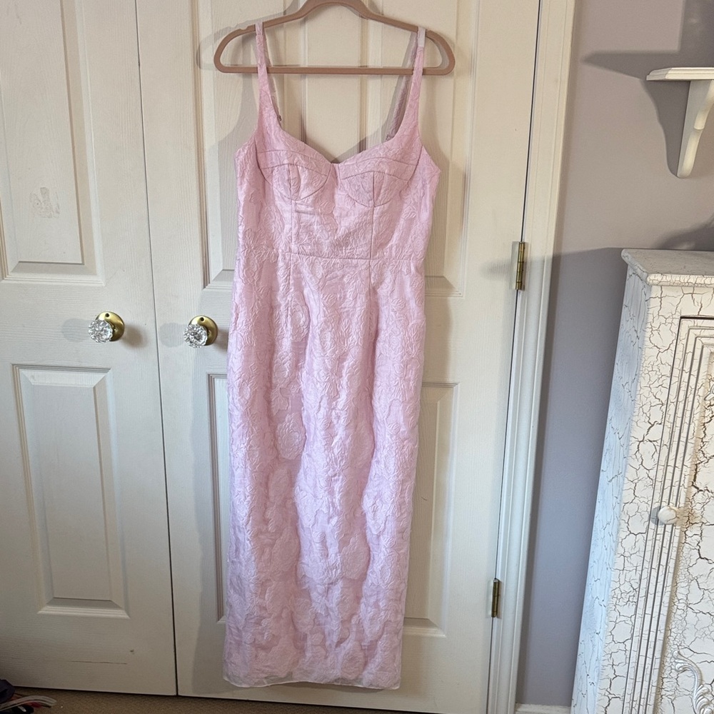 Azazie Light Pink Lace Maxi Dress